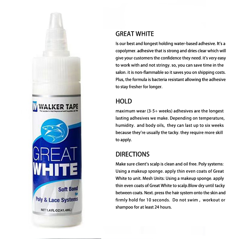 Super Bold Hold Adhesive Liquid Glue 1.4oz Great White Soft Bond Poly and Lace Systems Glue Front Bonding Weave Wigs Active Wig