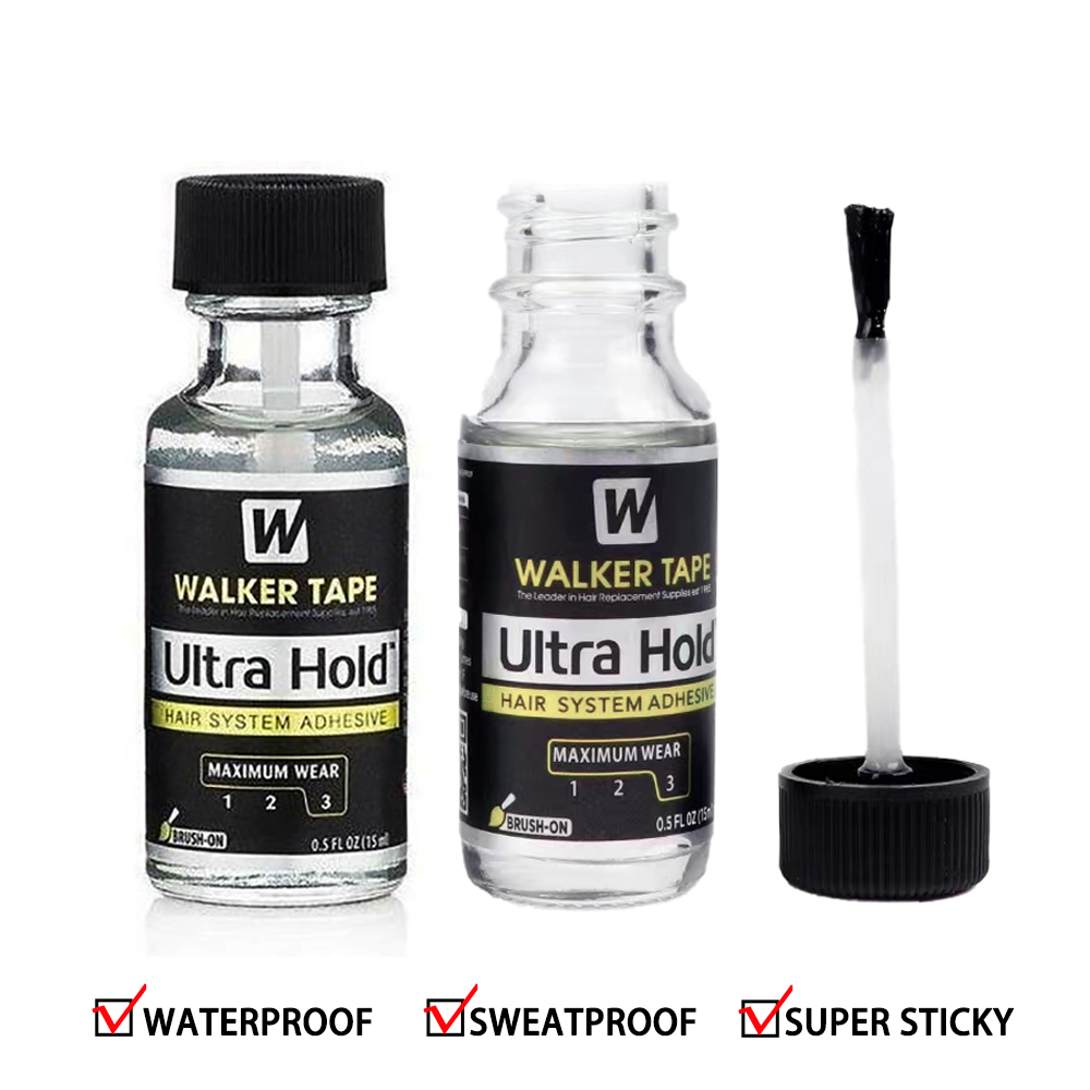 Walker Tape Co. Ultra Hold Hair System Adhesive 1.4 fl oz Brush-On Long-Lasting Waterproof Wig Glue Clear-Drying Lace Wig Adhesive for Sensitive Skin