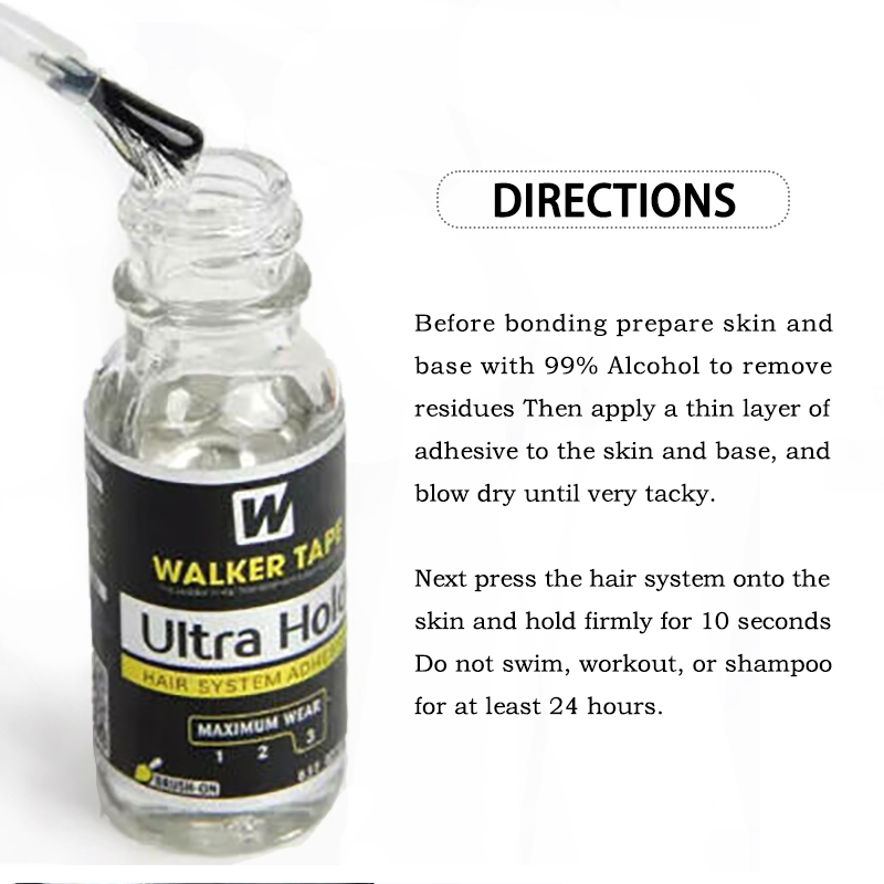 Walker Tape Co. Ultra Hold Hair System Adhesive 1.4 fl oz Brush-On Long-Lasting Waterproof Wig Glue Clear-Drying Lace Wig Adhesive for Sensitive Skin