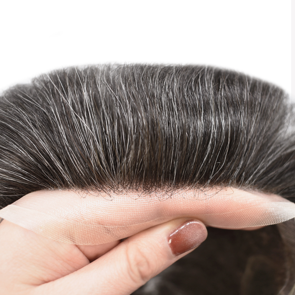 【Goldman Hair】 Men's Fine Welded Mono Hair System ANT| Natural Lace Front Poly PU Tape Toupee - 32mm Slight Wave Indian Human Hairpiece for Secure & Undetectable Hair Replacement