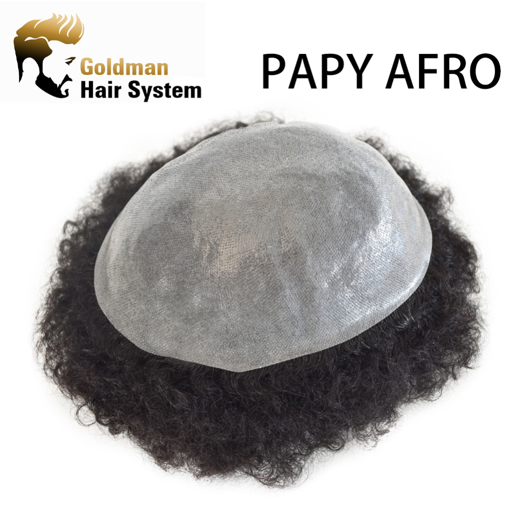 Goldman Mens Poly Afro Hair Unit For Black Men American Wave Toupees - Indian Human Hair, Soft Hair Systems