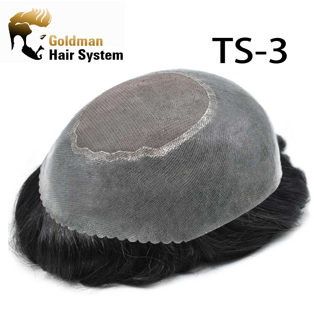 Goldman Premium Mono Lace Hair System Toupee TS-3 |Surgical Grade Fine Mono Center | Mens Toupee Hair Replacement System Men Hairpieces PU Around Natural Hairline Mens Hair Piece Toupee