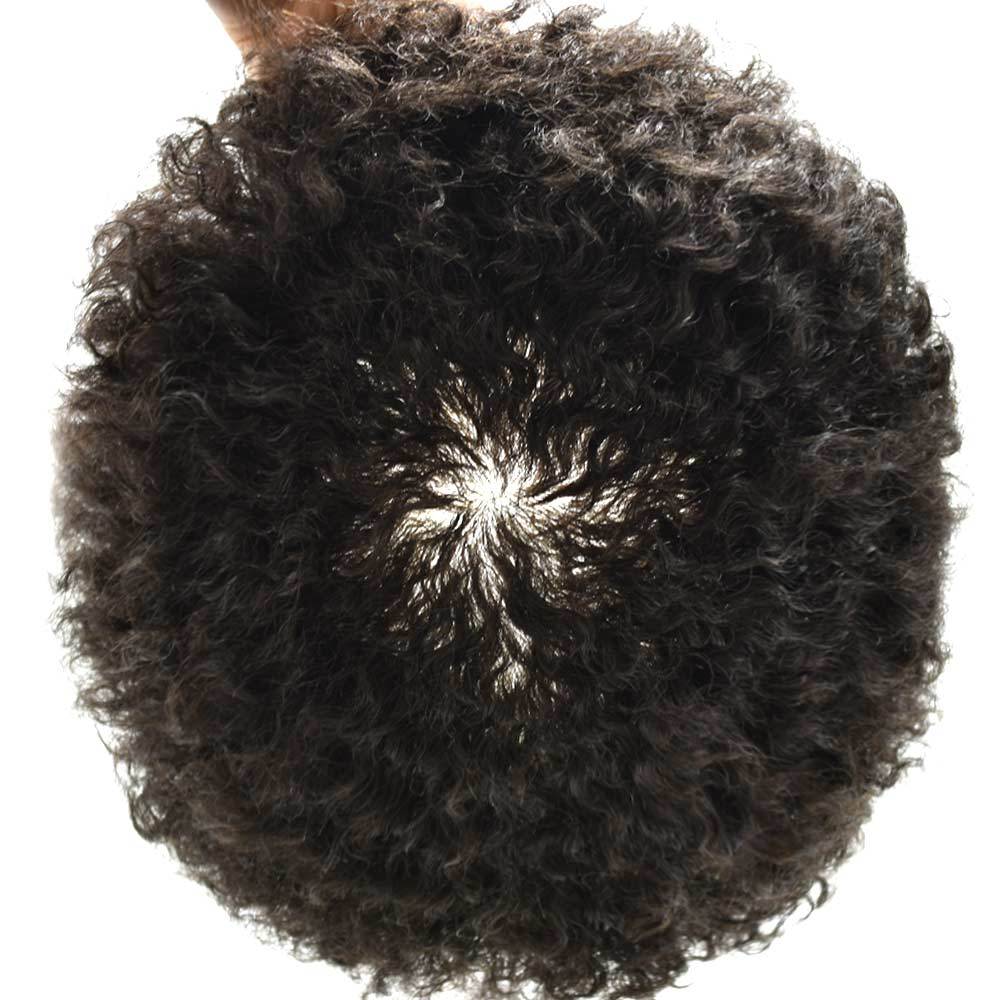 African American Afro Hair Systems Toupee For Black Men Brazilian Remy Human Hair Full Poly SKIN Man Weave Balding Mens Custom Hair Unit 8X10inch Male ALL PU Hair Replacement with weaves