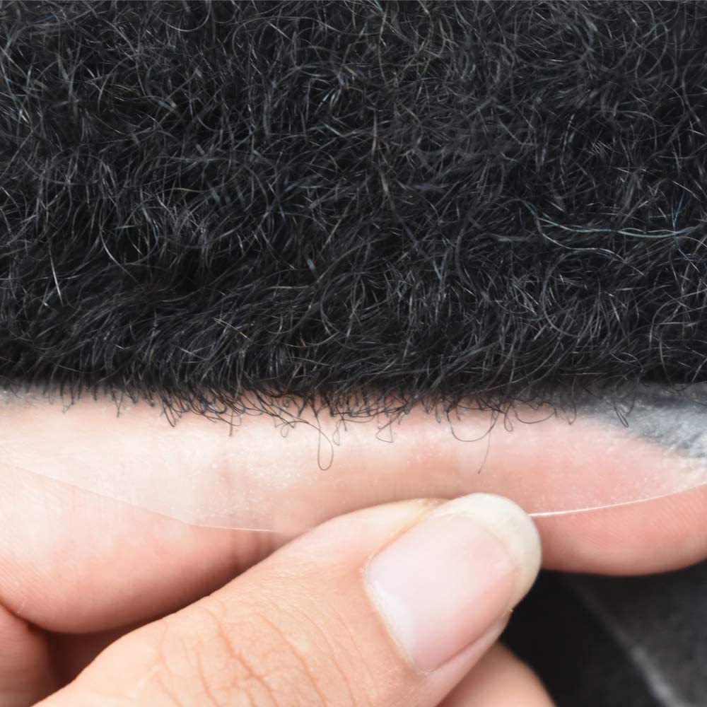 African American Afro Hair Systems Toupee For Black Men Brazilian Remy Human Hair Full Poly SKIN Man Weave Balding Mens Custom Hair Unit 8X10inch Male ALL PU Hair Replacement with weaves