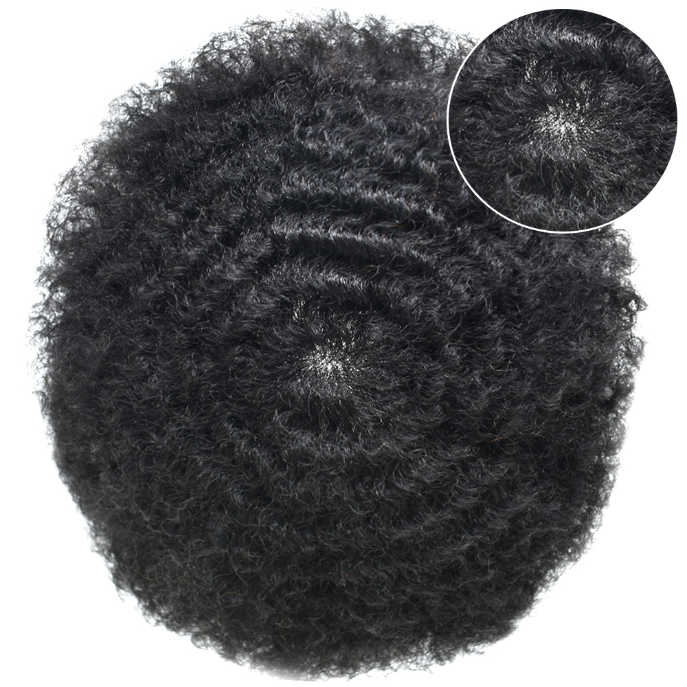 Goldman Mens Swiss Welded Lace Toupee Afro Hair Unit For Black Men American Wave Toupees - Indian Human Hair, Soft Hair Systems