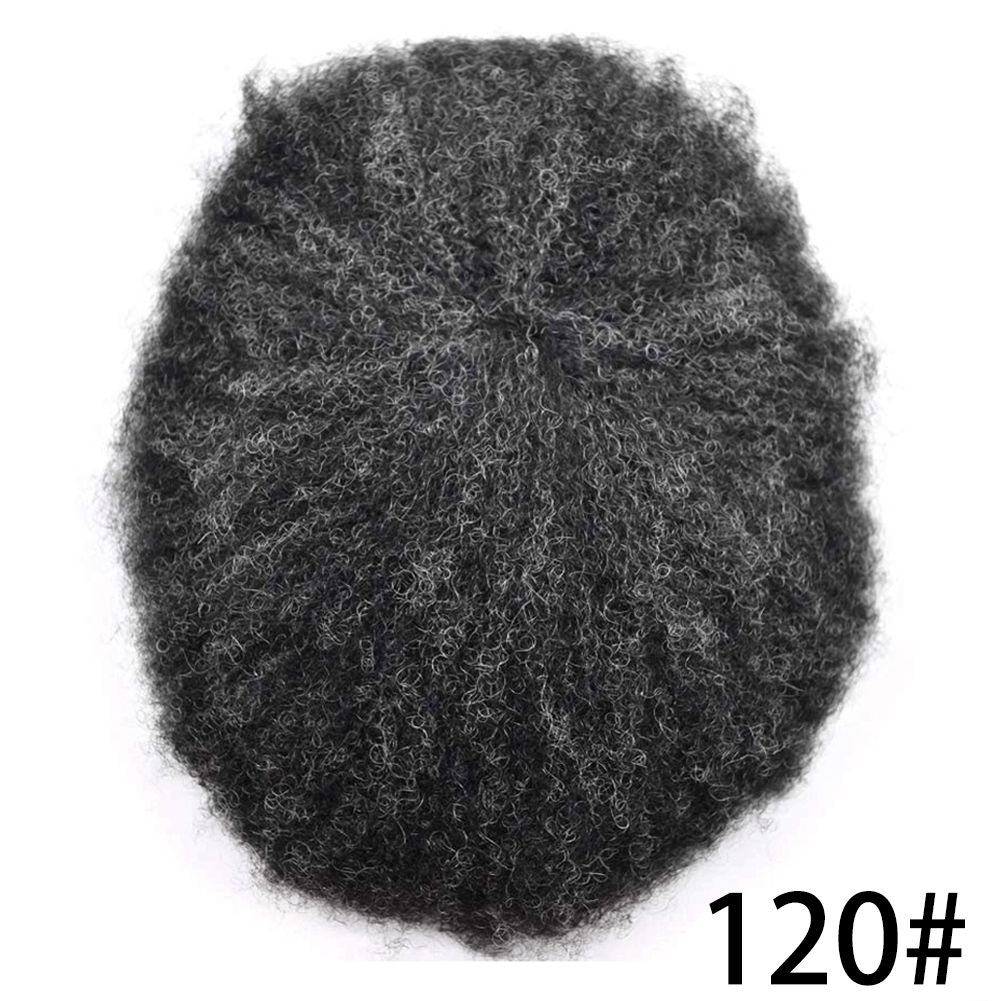 African American Afro Hair Systems Toupee For Black Men Brazilian Remy Human Hair Full Poly SKIN Man Weave Balding Mens Custom Hair Unit 8X10inch Male ALL PU Hair Replacement with weaves