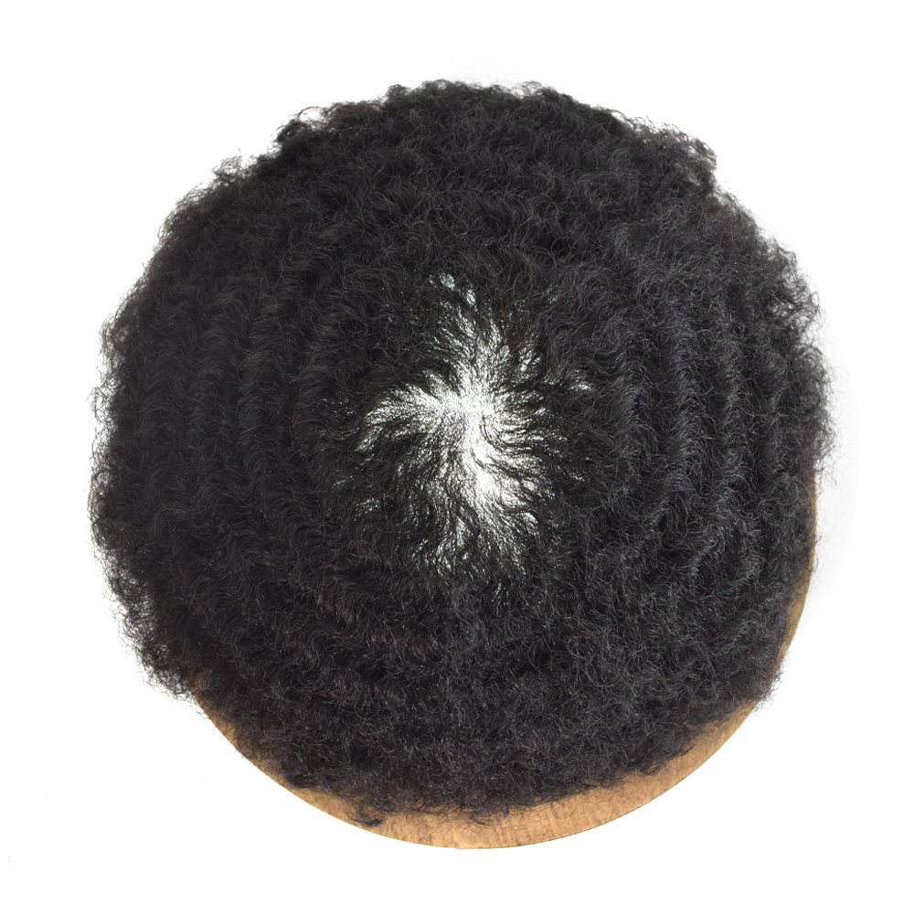 Goldman Mens Poly Afro Hair Unit For Black Men American Wave Toupees - Indian Human Hair, Soft Hair Systems