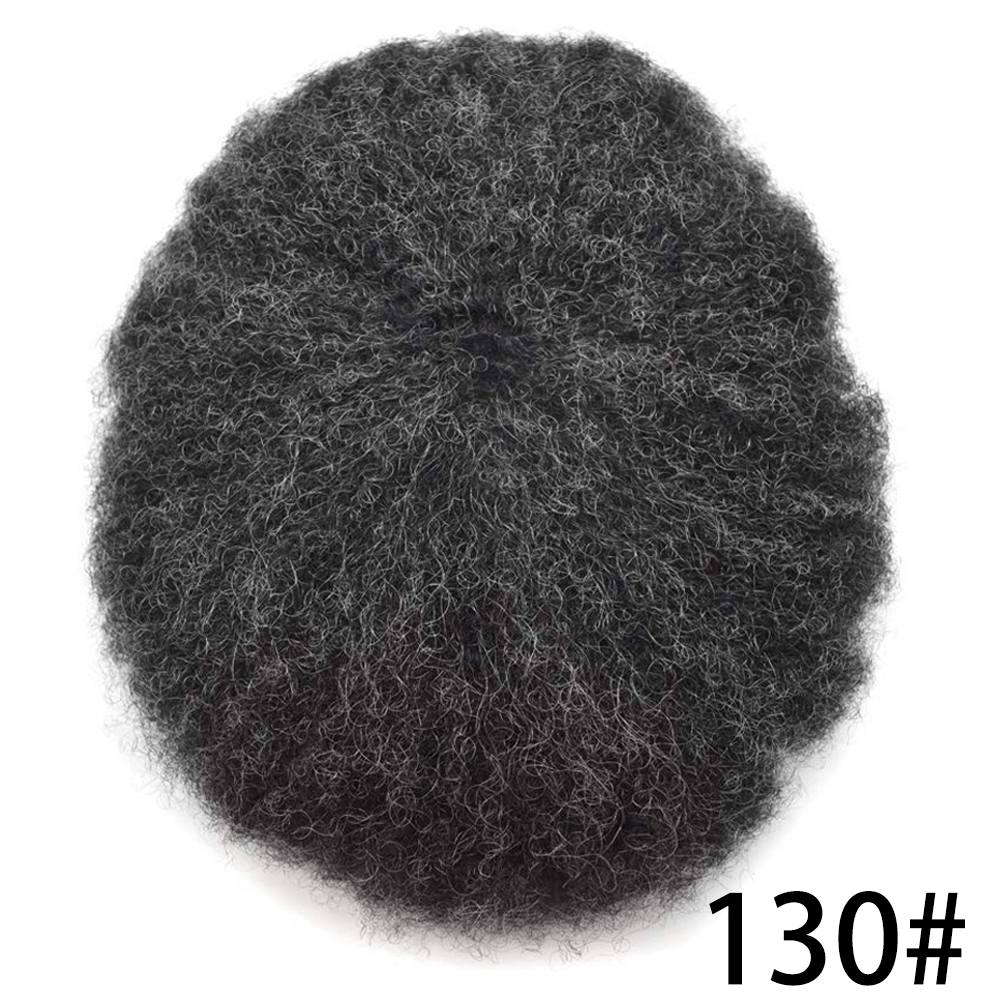 African American Afro Hair Systems Toupee For Black Men Brazilian Remy Human Hair Full Poly SKIN Man Weave Balding Mens Custom Hair Unit 8X10inch Male ALL PU Hair Replacement with weaves