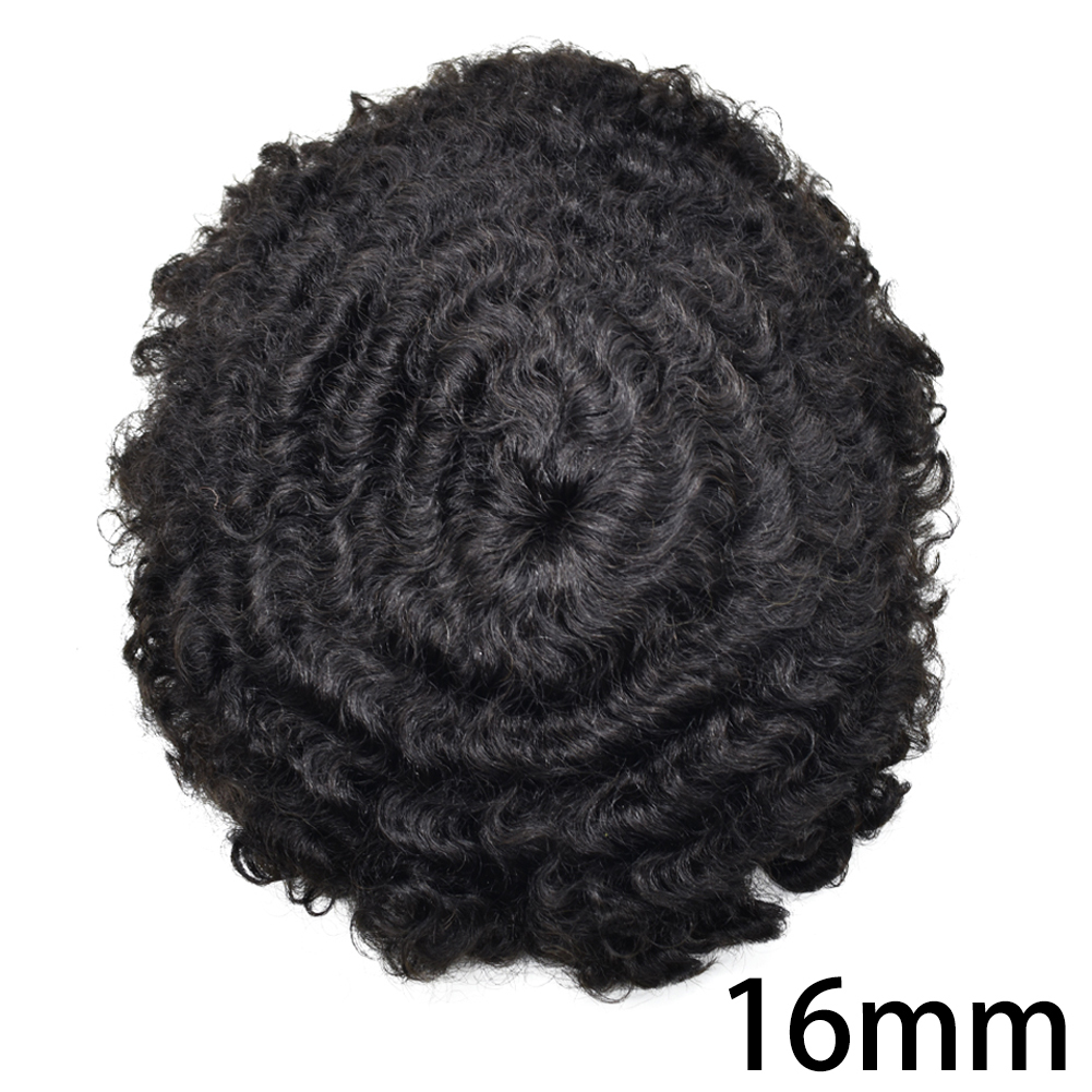 【Goldman Hair】Hair Piece Toupee For Men 100% Virgin Human Hair Replacement Systems Curly Fine Mono Mens Toupee With Clear PU Coated Hair Units For Men