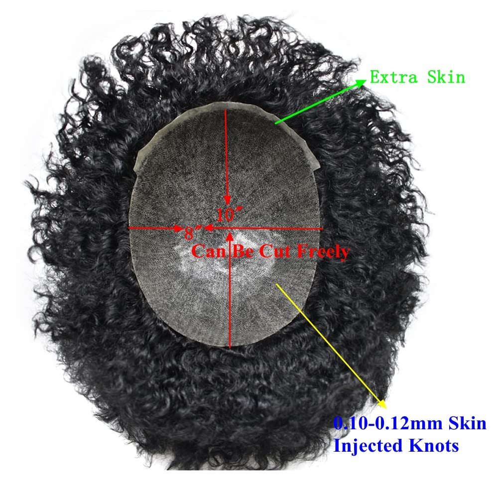 African American Afro Hair Systems Toupee For Black Men Brazilian Remy Human Hair Full Poly SKIN Man Weave Balding Mens Custom Hair Unit 8X10inch Male ALL PU Hair Replacement with weaves