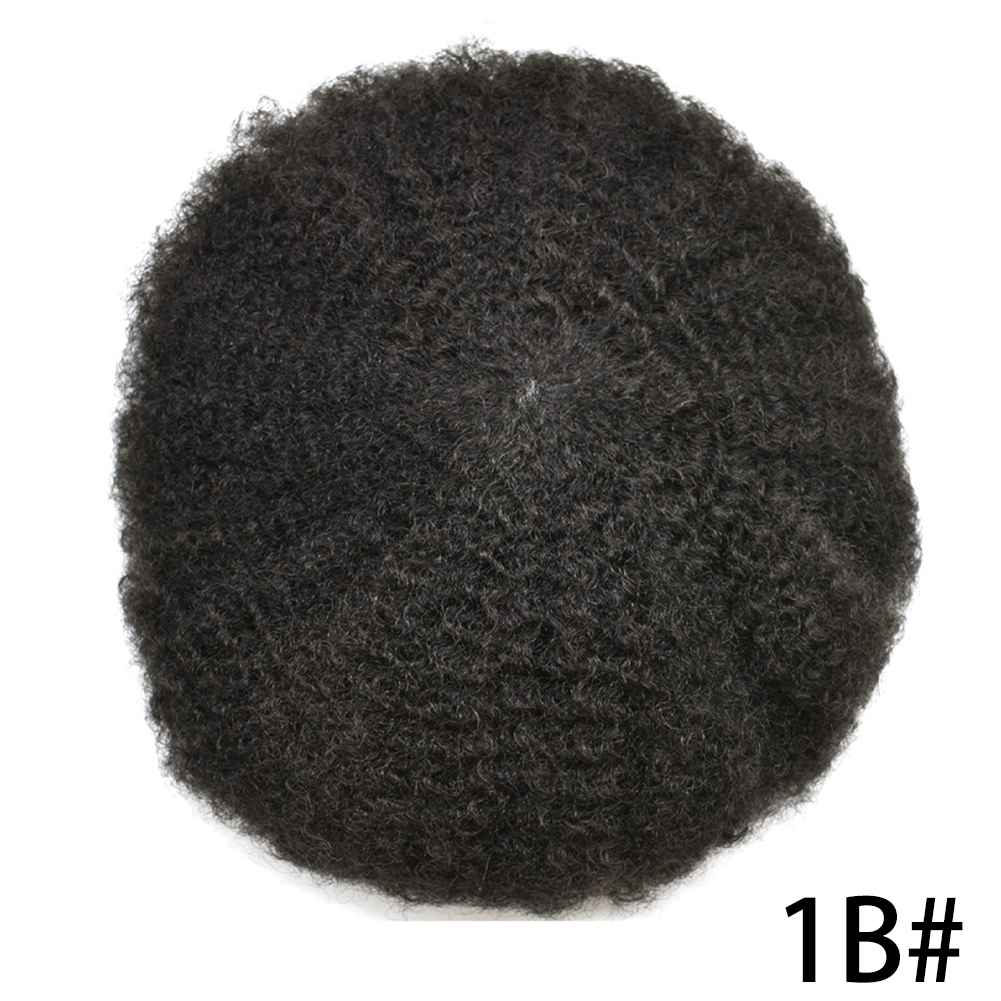 African American Afro Hair Systems Toupee For Black Men Brazilian Remy Human Hair Full Poly SKIN Man Weave Balding Mens Custom Hair Unit 8X10inch Male ALL PU Hair Replacement with weaves