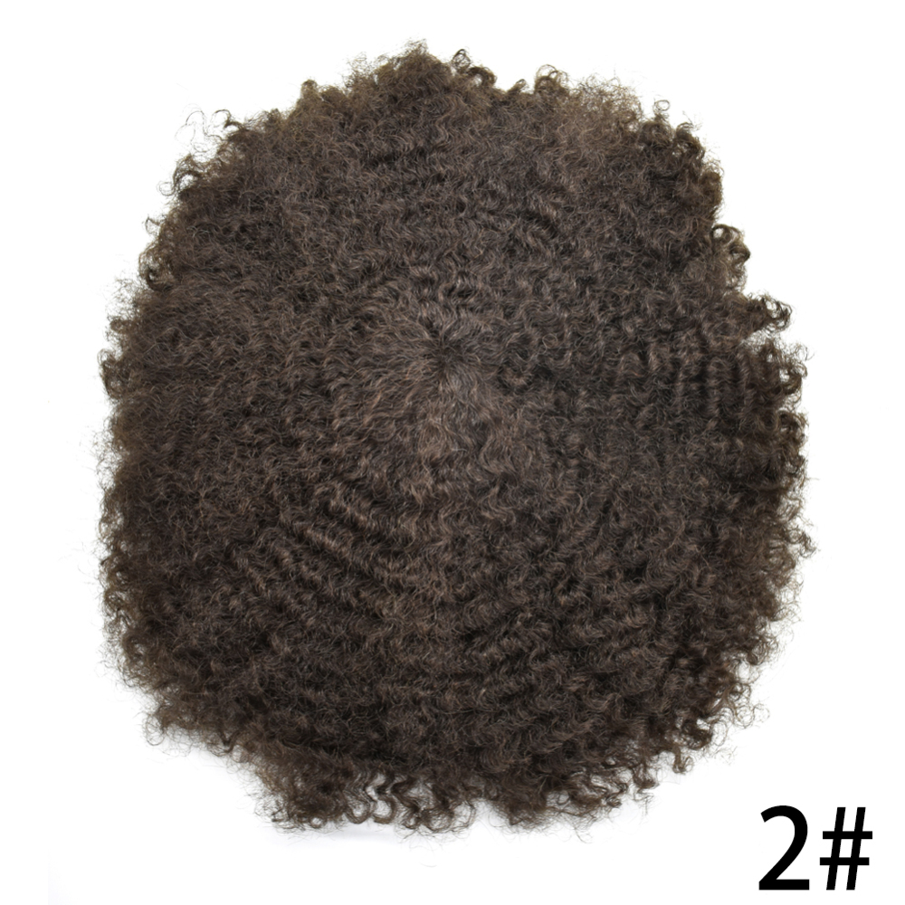 African American Afro Hair Systems Toupee For Black Men Brazilian Remy Human Hair Full Poly SKIN Man Weave Balding Mens Custom Hair Unit 8X10inch Male ALL PU Hair Replacement with weaves