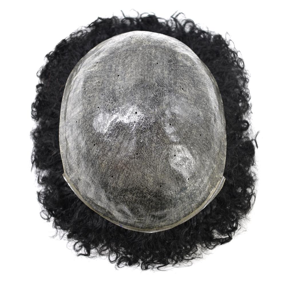 Goldman Mens Poly Afro Hair Unit For Black Men American Wave Toupees - Indian Human Hair, Soft Hair Systems