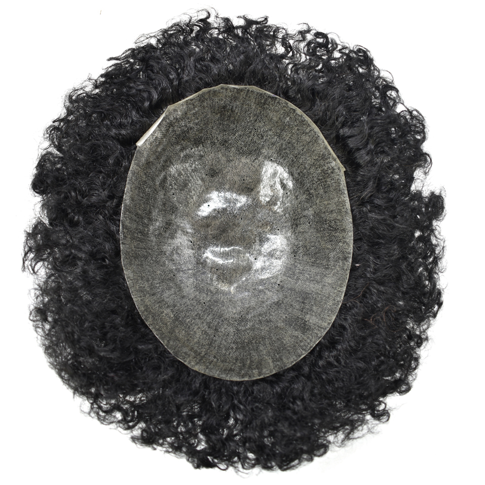 Goldman Mens Poly Afro Hair Unit For Black Men American Wave Toupees - Indian Human Hair, Soft Hair Systems