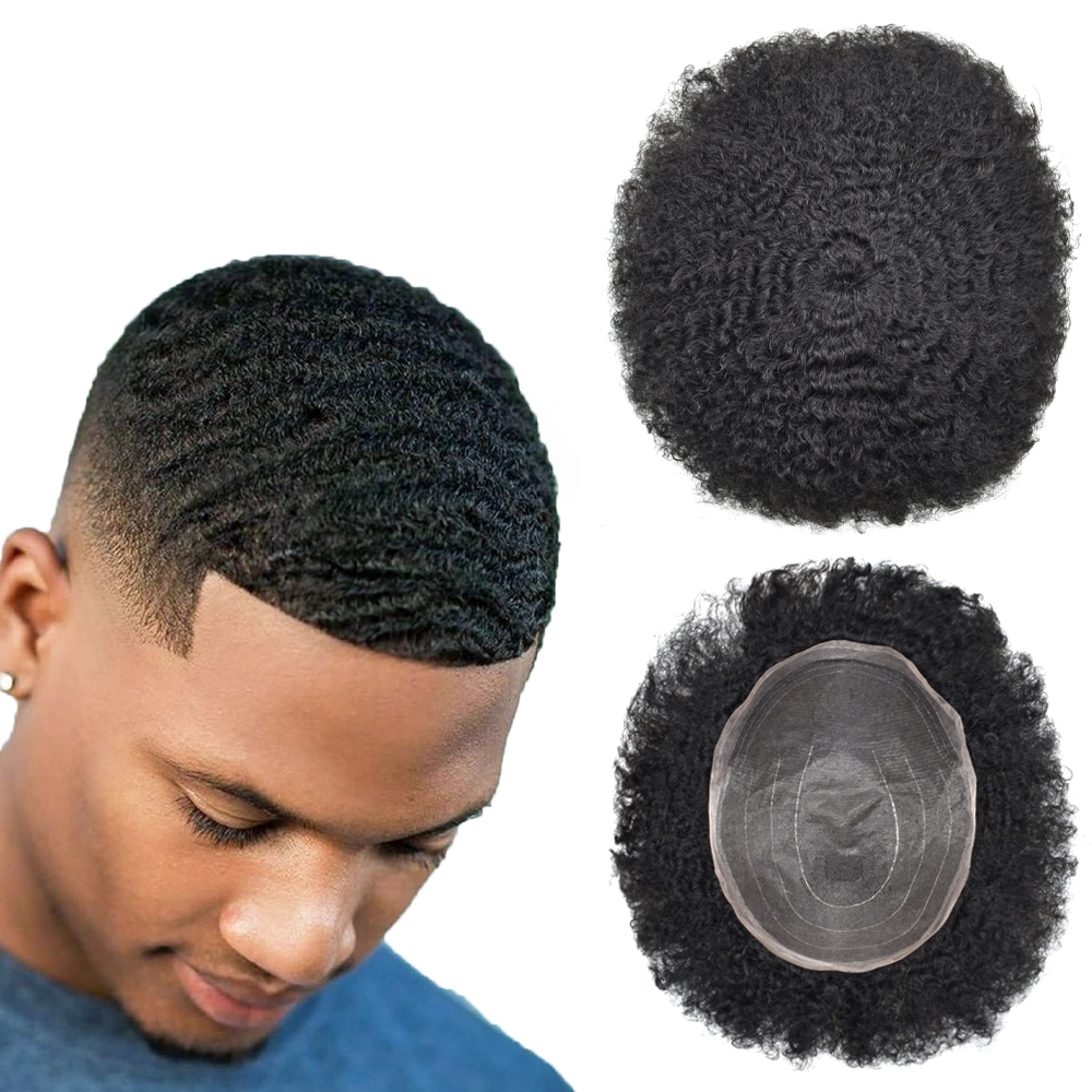 Goldman Mens Swiss Welded Lace Toupee Afro Hair Unit For Black Men American Wave Toupees - Indian Human Hair, Soft Hair Systems