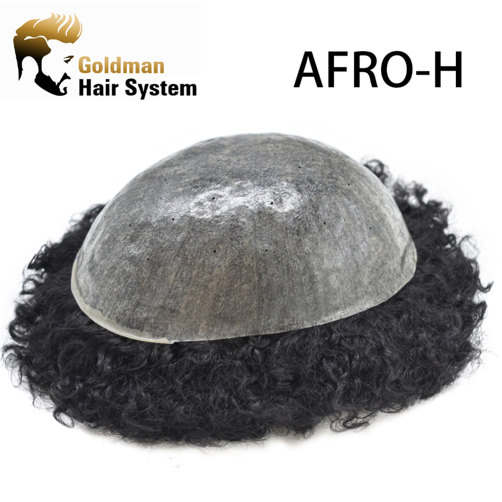 Goldman Mens Poly Afro Hair Unit For Black Men American Wave Toupees - Indian Human Hair, Soft Hair Systems