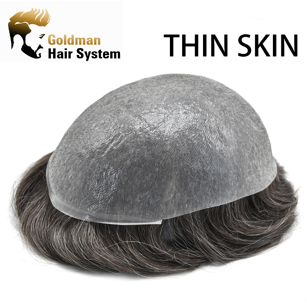 Goldman 0.06mm Super Thin Skin Hair System Mens Hair Pieces - Natural Hairline, Durable & Undetectable Human Hair Replacement