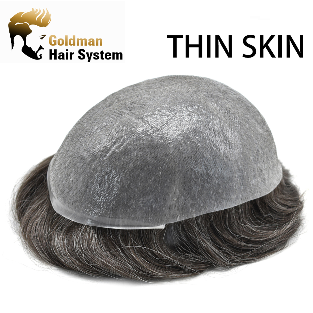 Goldman 0.06mm Super Thin Skin Hair System Mens Hair Pieces - Natural Hairline, Durable & Undetectable Human Hair Replacement