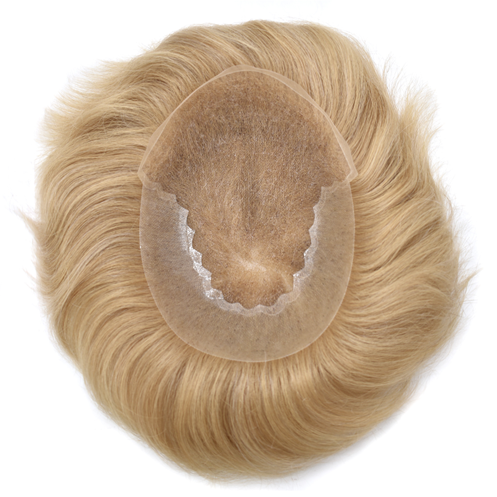 【Goldman Hair】 Men's Toupee Real Human Hair Replacement System Breathable Mens Hairpiece French Lace Toupee Transparent Hair Piece For Men