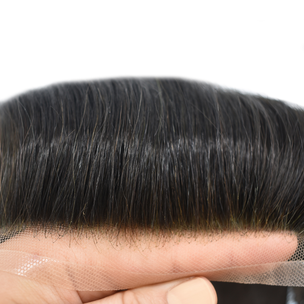 Goldman Premium Men's Human Hair Toupee P2-3-8 | French Lace Front & Fine Mono Clear Poly Base | Skintone, Undetectable, Breathable | Light to Medium Density, Black to Blonde Options
