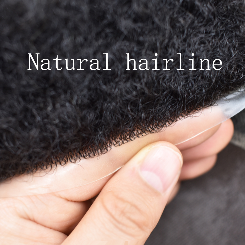 【Goldman Hair】Hair Piece Toupee For Men 100% Virgin Human Hair Replacement Systems Curly Fine Mono Mens Toupee With Clear PU Coated Hair Units For Men