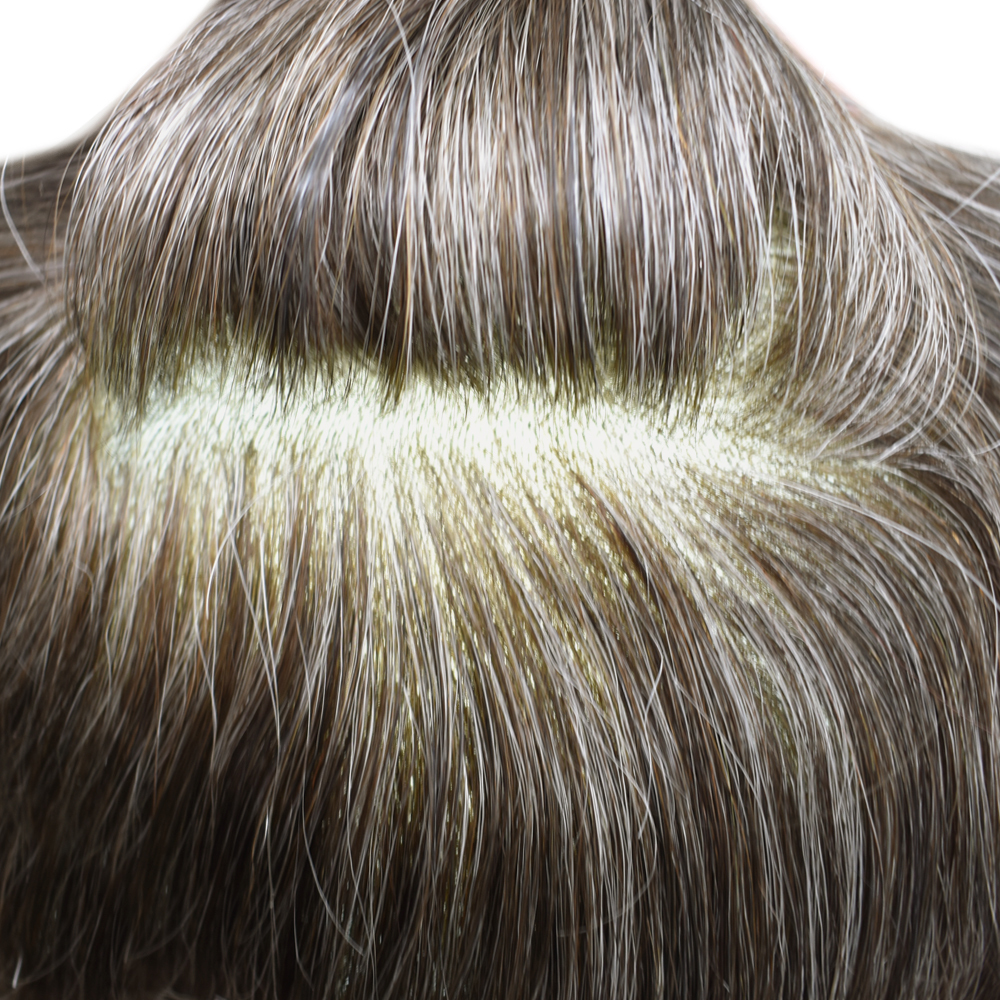 Mens Toupee Super Soft Thin Skin Men's Toupee Real Human Hair Pieces for Men Black Brown Blonde Gray V-loop 0.1-0.12mm Medium PU Thickness Durable Full Poly Replacement For Men