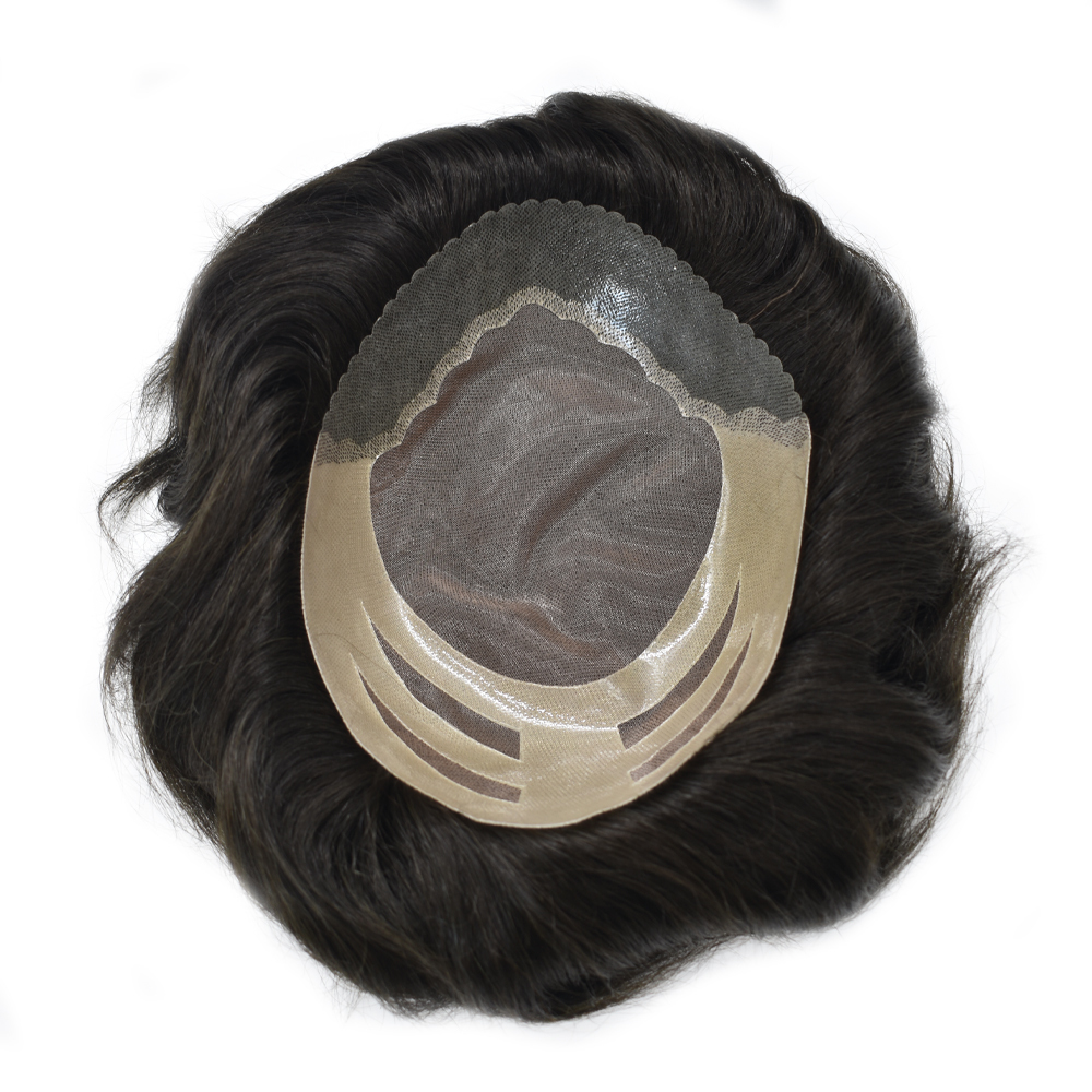 Goldman Men's Oscar Cut Away Toupee Real HUman Hair Fine Monofilament Indian Hair System Clear PU Mens Hairpiece Durable Hair Replacement For Men Hair Loss