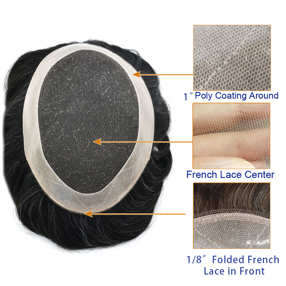 Goldman Dual-Tech Hair System for Men D7-5|French Lace Natural Look + Non-Slip PU Border|Perfect for Athletes & Active Professionals