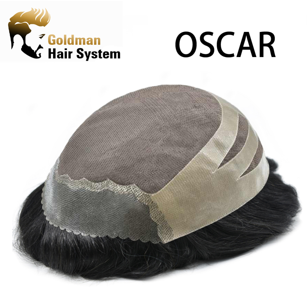 Goldman Men's Oscar Cut Away Toupee - Fine Mono Indian Hair,Clear PU Durable System for Comfortable, Natural Hair Replacement