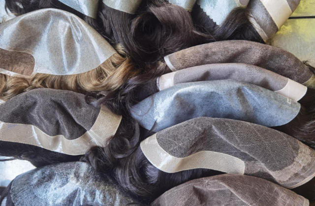 Many men's toupee with different base designs