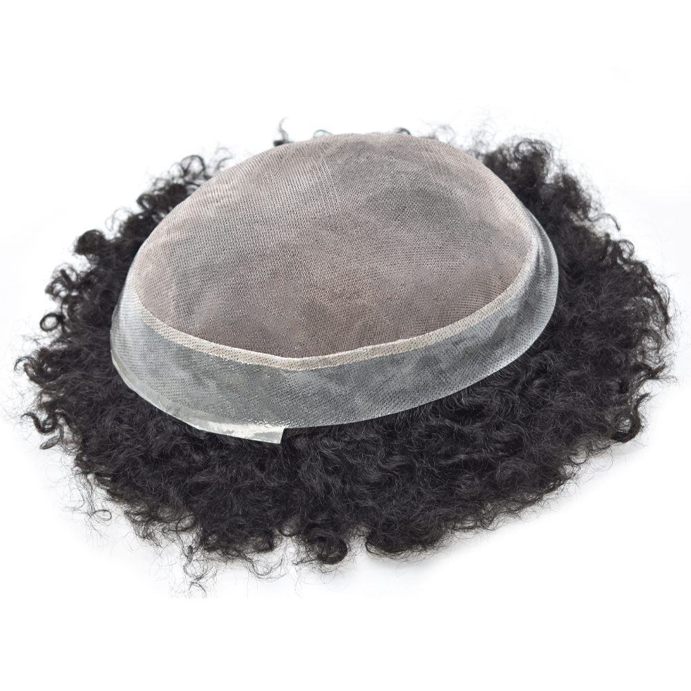 【Goldman Hair】Hair Piece Toupee For Men 100% Virgin Human Hair Replacement Systems Curly Fine Mono Mens Toupee With Clear PU Coated Hair Units For Men