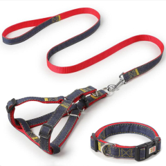 two-tone Jeans dog harness and leash set