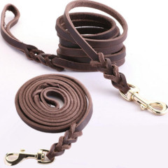 top grain braided leather dog leash