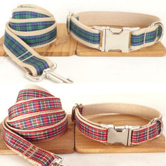 checkered dog collar leash,nylon strap lining (pat...