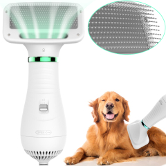 Pet Hair Dryer, 2 in 1 Pet Grooming Hair Dryer with Slicker Brush, Home Dog Hair Dryer with Adjustable 2 Temperatures Settings, for Small and Medium Dogs and Cats