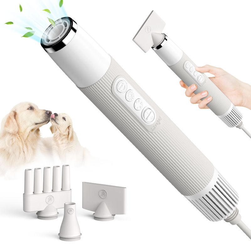 LIVEKEY Dog Dryer, Portable High Speed Professional Pet Dog Blow Dryer, Low Noise Pet Hair Grooming Dryer with 3 Functional Air Nozzles, NTC Smart Temperature and Air Flow Adjustment