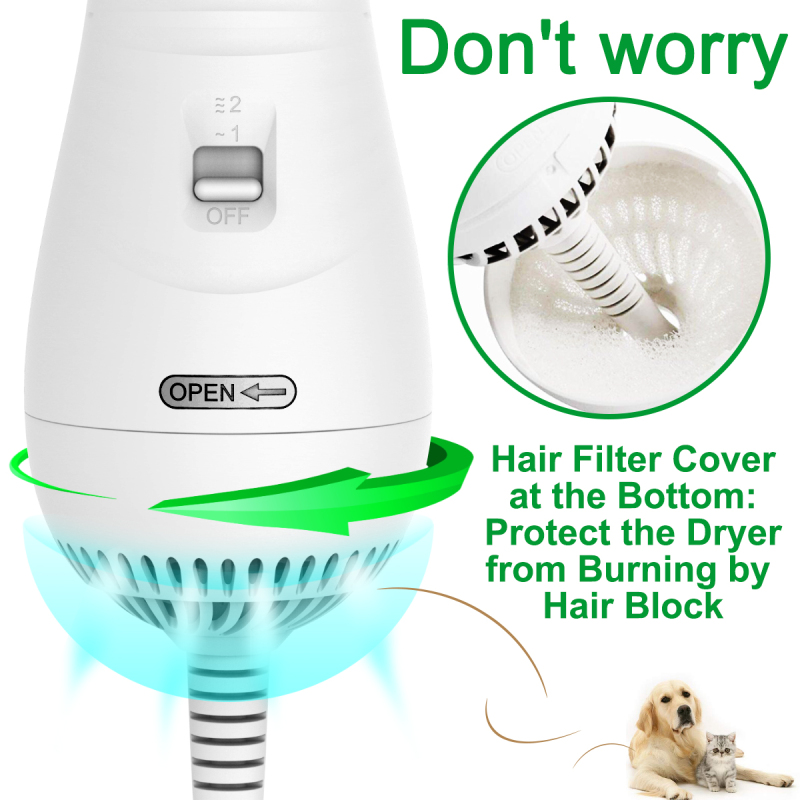 Pet Hair Dryer, 2 in 1 Pet Grooming Hair Dryer with Slicker Brush, Home Dog Hair Dryer with Adjustable 2 Temperatures Settings, for Small and Medium Dogs and Cats