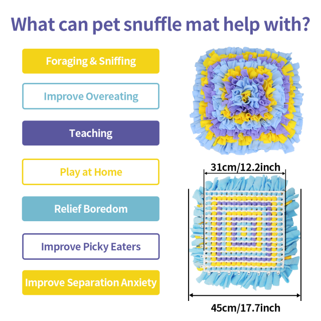 LIVEKEY Dog Snuffle Mat, Feeding Mat for Dogs, Durable Interactive Puzzle Toys for Training Foraging Skills(Yellow&Blue&Purple)