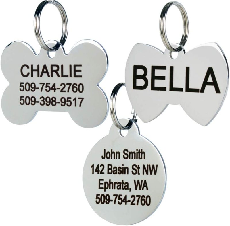 Stainless Steel Personalized Dog Tag for Pets - Engraved Dog Name Tag - Slide On Cat ID Tags