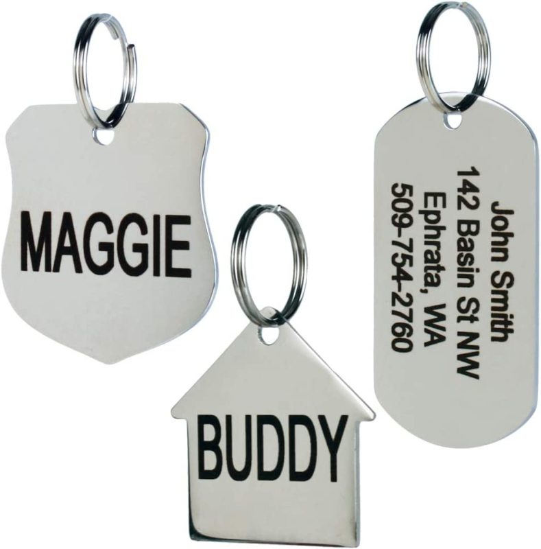 Stainless Steel Personalized Dog Tag for Pets - Engraved Dog Name Tag - Slide On Cat ID Tags