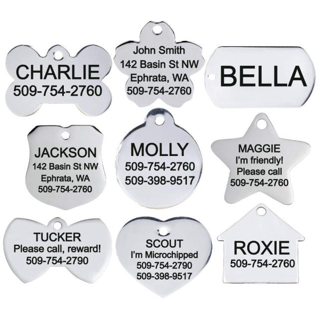 Stainless Steel Personalized Dog Tag for Pets - Engraved Dog Name Tag - Slide On Cat ID Tags