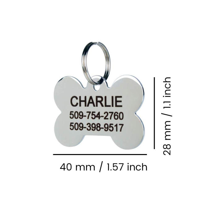 Stainless Steel Personalized Dog Tag for Pets - Engraved Dog Name Tag - Slide On Cat ID Tags