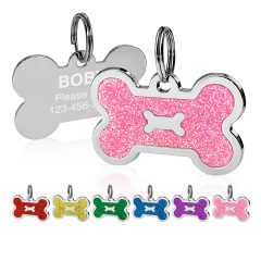 Customizable Bone-Shaped Dog Tag with ID Tag, Zinc Alloy, Personalized Pet Identification, Durable & Stylish,  Glitter Design, Perfect for Collars, Harnesses & Leashes