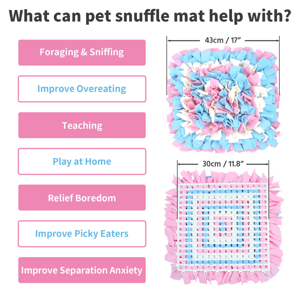LIVEKEY Pet Snuffle Mat for Dogs, Dog Feeding Mat, Nosework Training Mats for Foraging Instinct Interactive Puzzle Toys (Pink&SkyBlue&White)