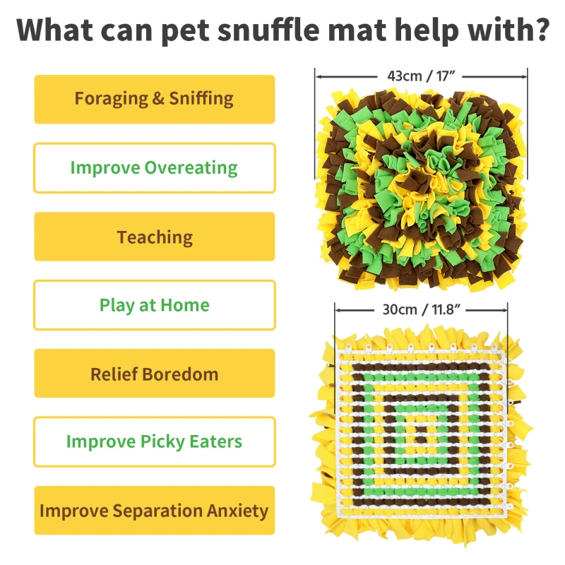 LIVEKEY Pet Snuffle Mat for Dogs, Dog Feeding Mat, Nosework Training Mats for Foraging Instinct Interactive Puzzle Toys (Yellow&Brown&Green)