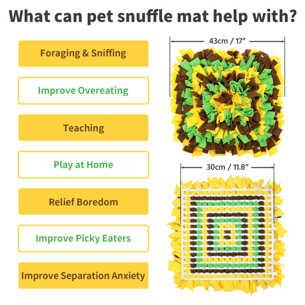 LIVEKEY Pet Snuffle Mat for Dogs, Dog Feeding Mat, Nosework Training Mats for Foraging Instinct Interactive Puzzle Toys (Yellow&Brown&Green)
