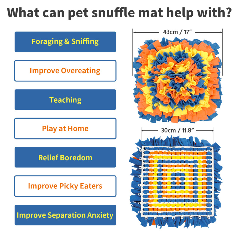 LIVEKEY Pet Snuffle Mat for Dogs, Dog Feeding Mat, Nosework Training Mats for Foraging Instinct Interactive Puzzle Toys (Blue&Orange&Yellow)