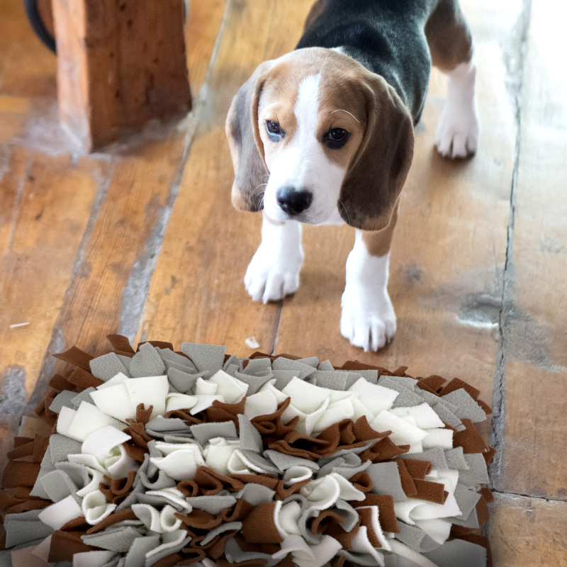 LIVEKEY Pet Snuffle Mat for Dogs, Dog Feeding Mat, Nosework Training Mats for Foraging Instinct Interactive Puzzle Toys (Brown&amp;Gray&amp;White)