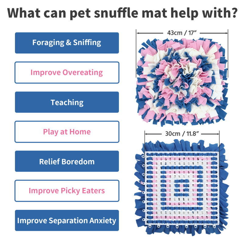 LIVEKEY Pet Snuffle Mat for Dogs, Dog Feeding Mat, Nosework Training Mats for Foraging Instinct Interactive Puzzle Toys (Blue&Pink&White)