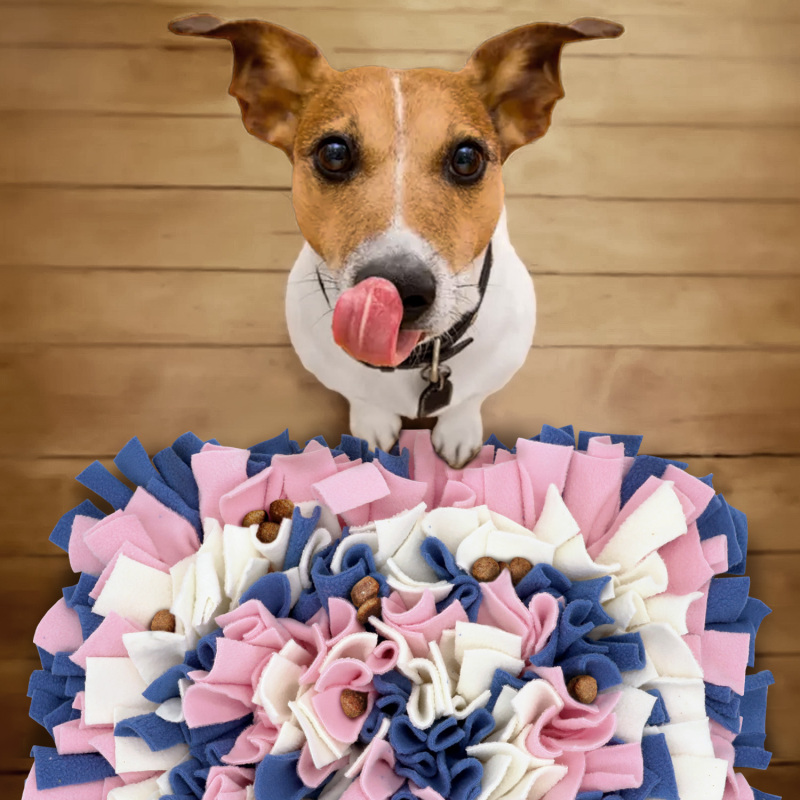 LIVEKEY Pet Snuffle Mat for Dogs, Dog Feeding Mat, Nosework Training Mats for Foraging Instinct Interactive Puzzle Toys (Blue&Pink&White)